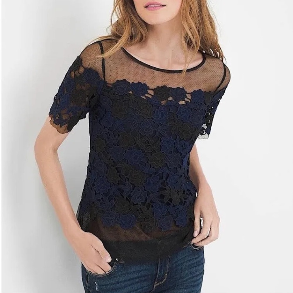 White House Black Market embroidered lace top - Picture 1 of 5